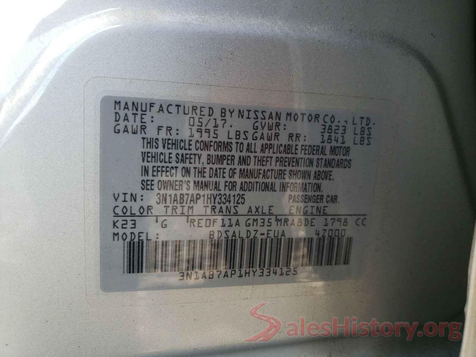 3N1AB7AP1HY334125 2017 NISSAN SENTRA