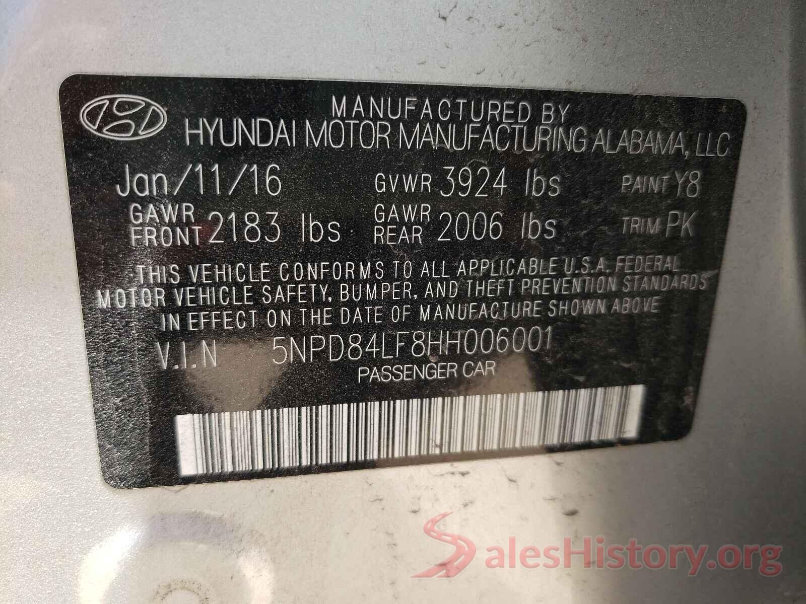 5NPD84LF8HH006001 2017 HYUNDAI ELANTRA