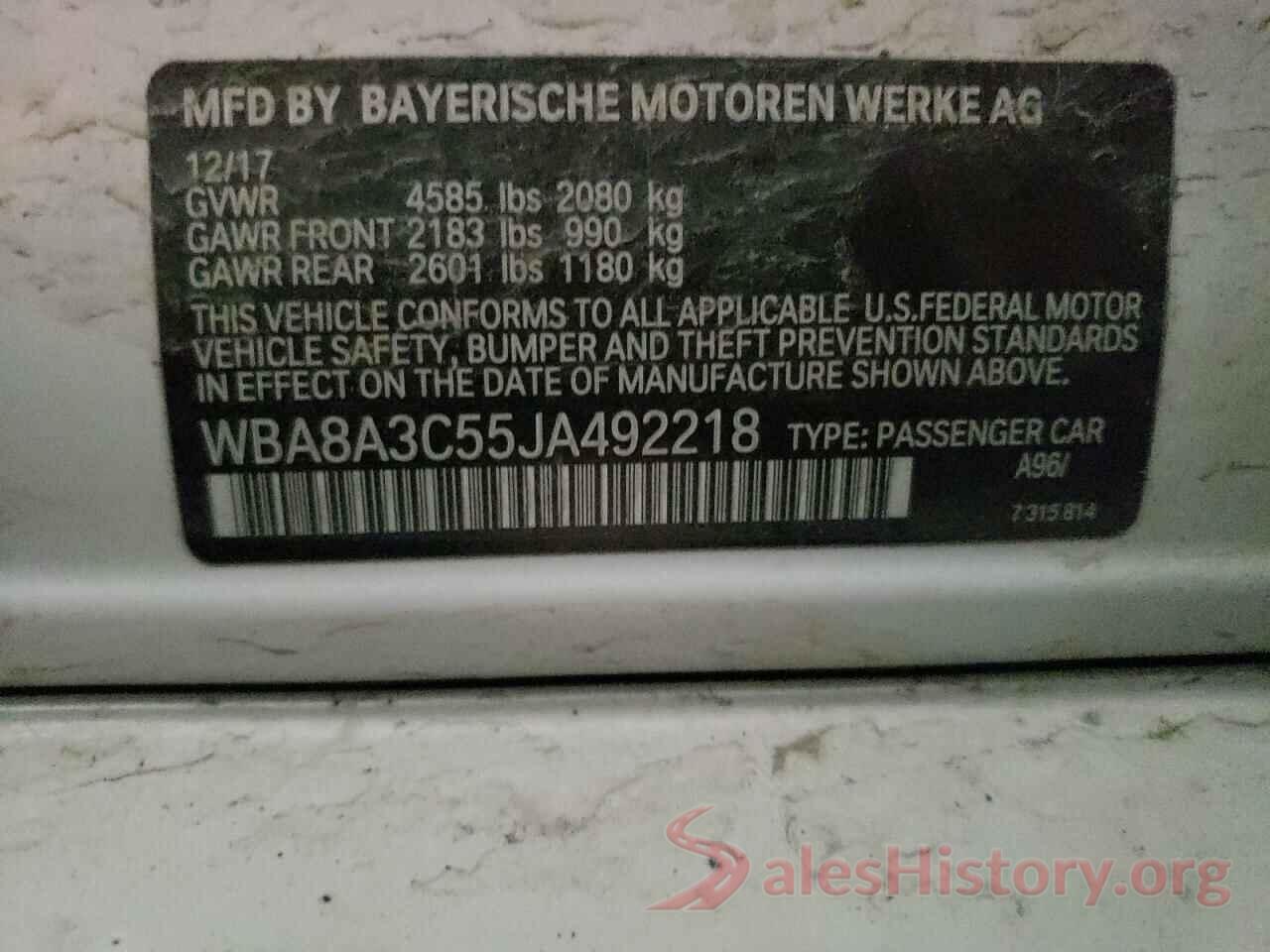 WBA8A3C55JA492218 2018 BMW 3 SERIES