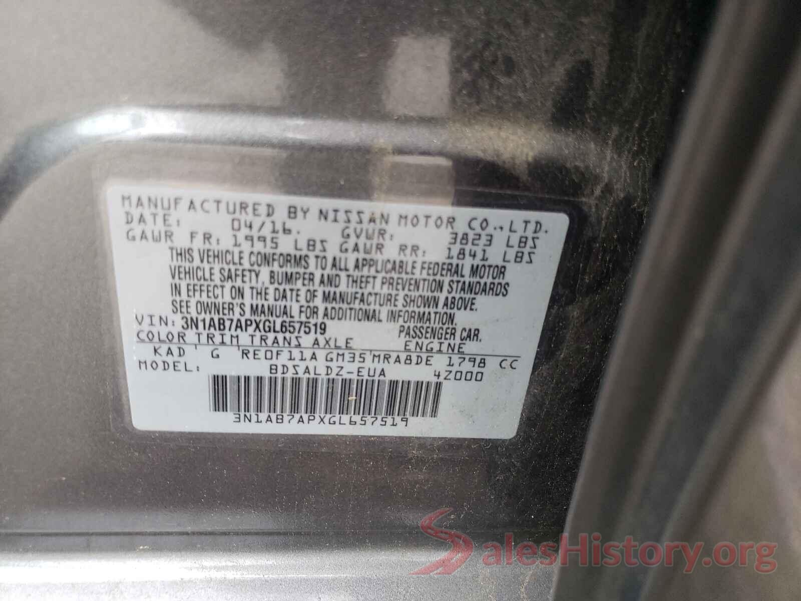 3N1AB7APXGL657519 2016 NISSAN SENTRA