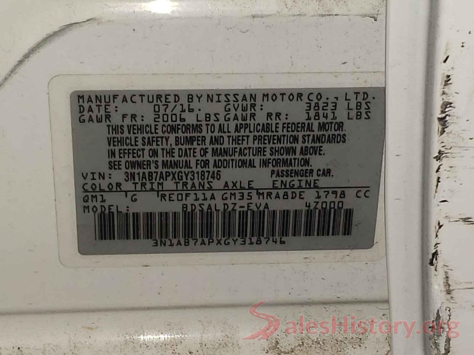 3N1AB7APXGY318746 2016 NISSAN SENTRA