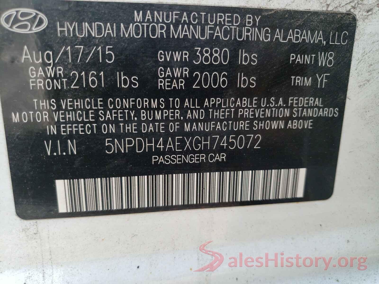 5NPDH4AEXGH745072 2016 HYUNDAI ELANTRA