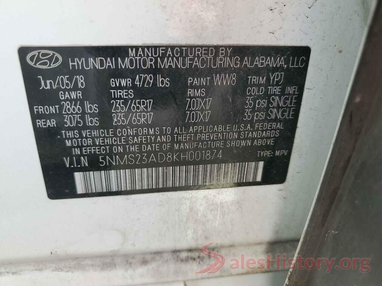 5NMS23AD8KH001874 2019 HYUNDAI SANTA FE