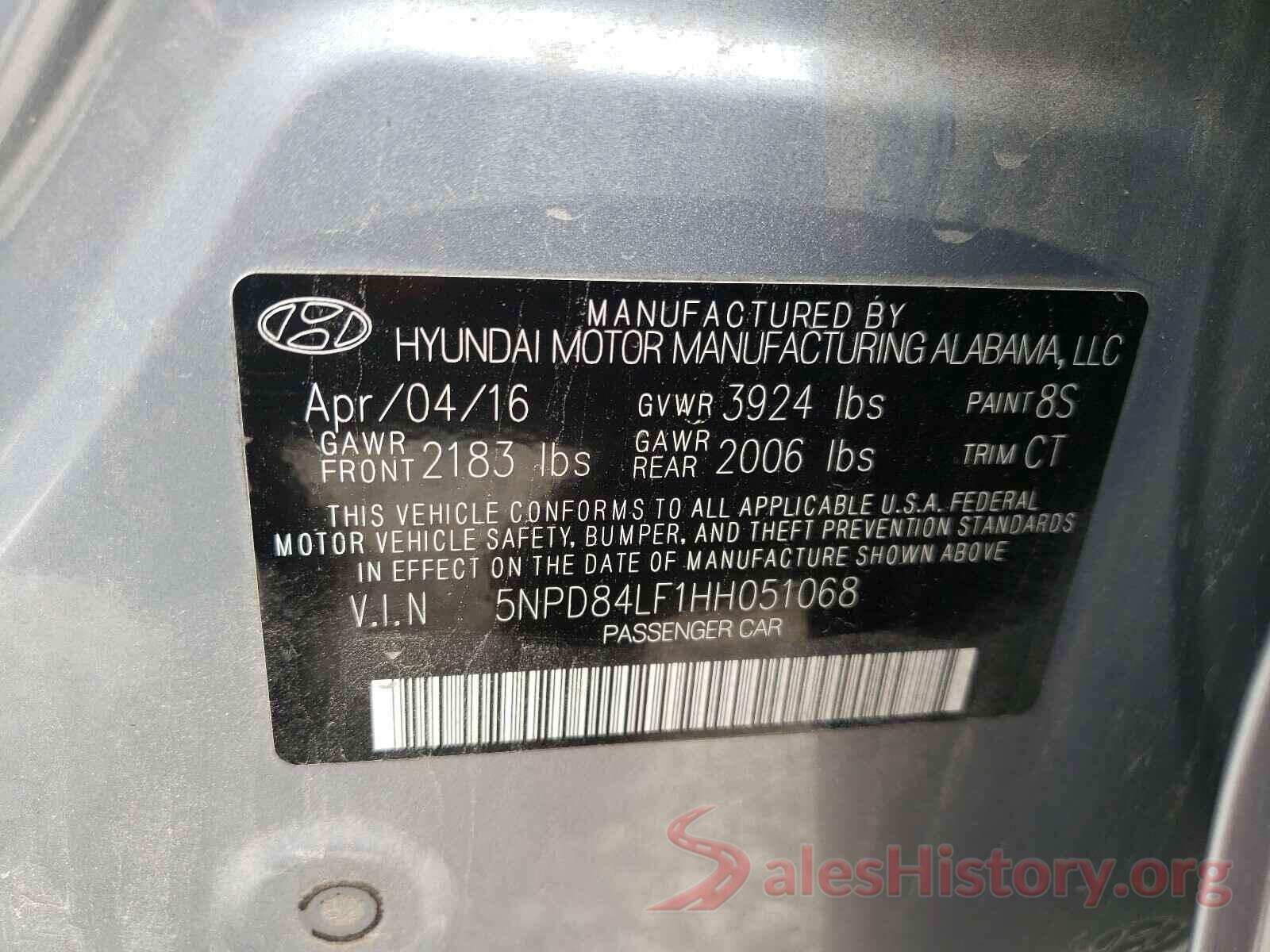 5NPD84LF1HH051068 2017 HYUNDAI ELANTRA