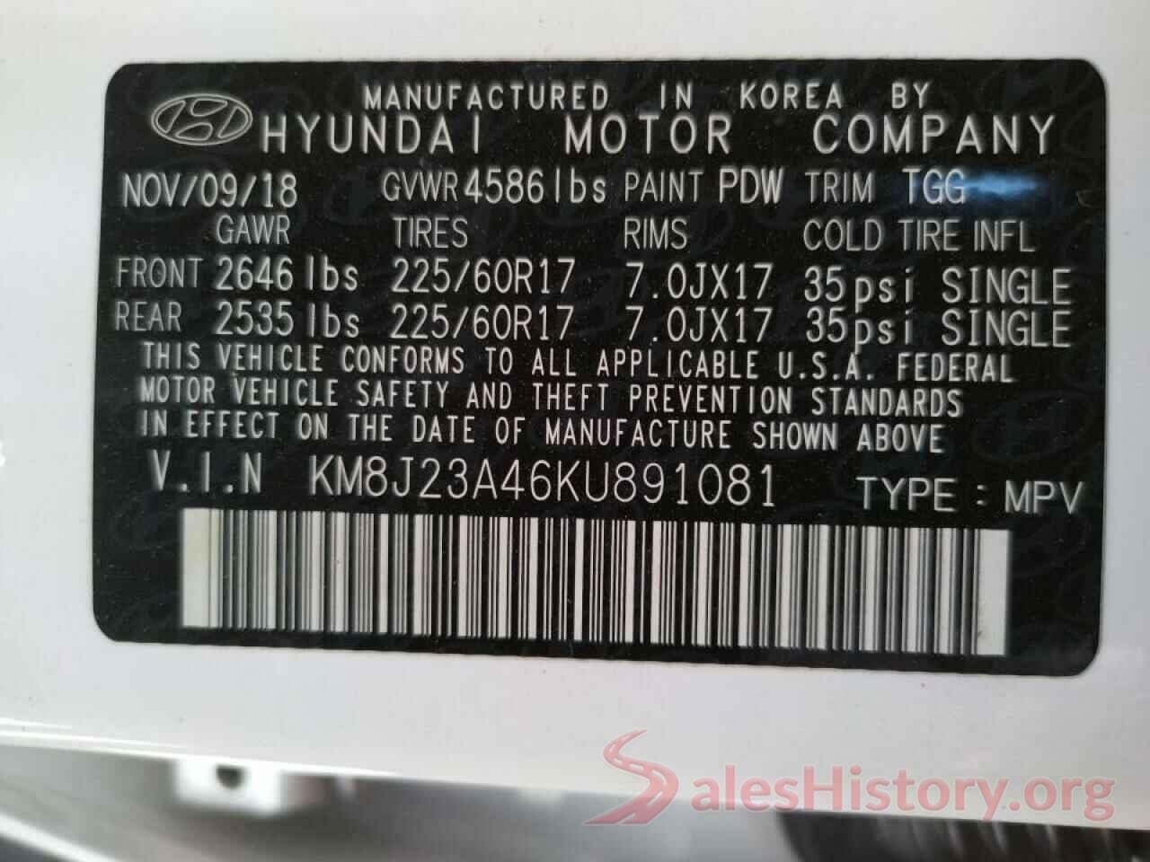 KM8J23A46KU891081 2019 HYUNDAI TUCSON