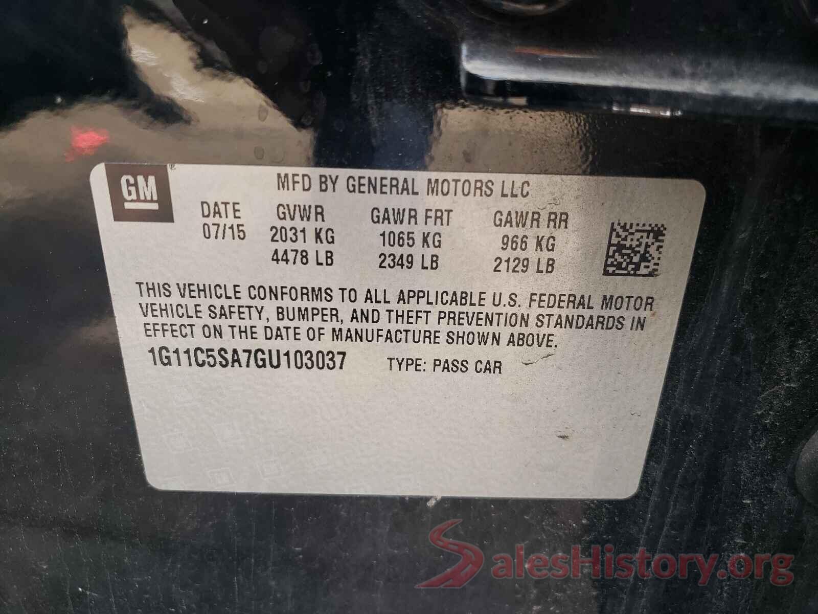 1G11C5SA7GU103037 2016 CHEVROLET MALIBU