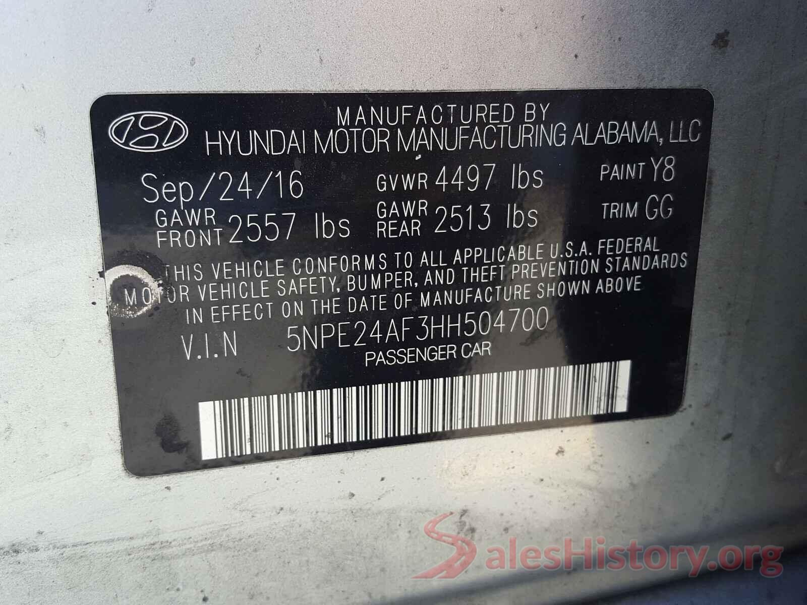 5NPE24AF3HH504700 2017 HYUNDAI SONATA