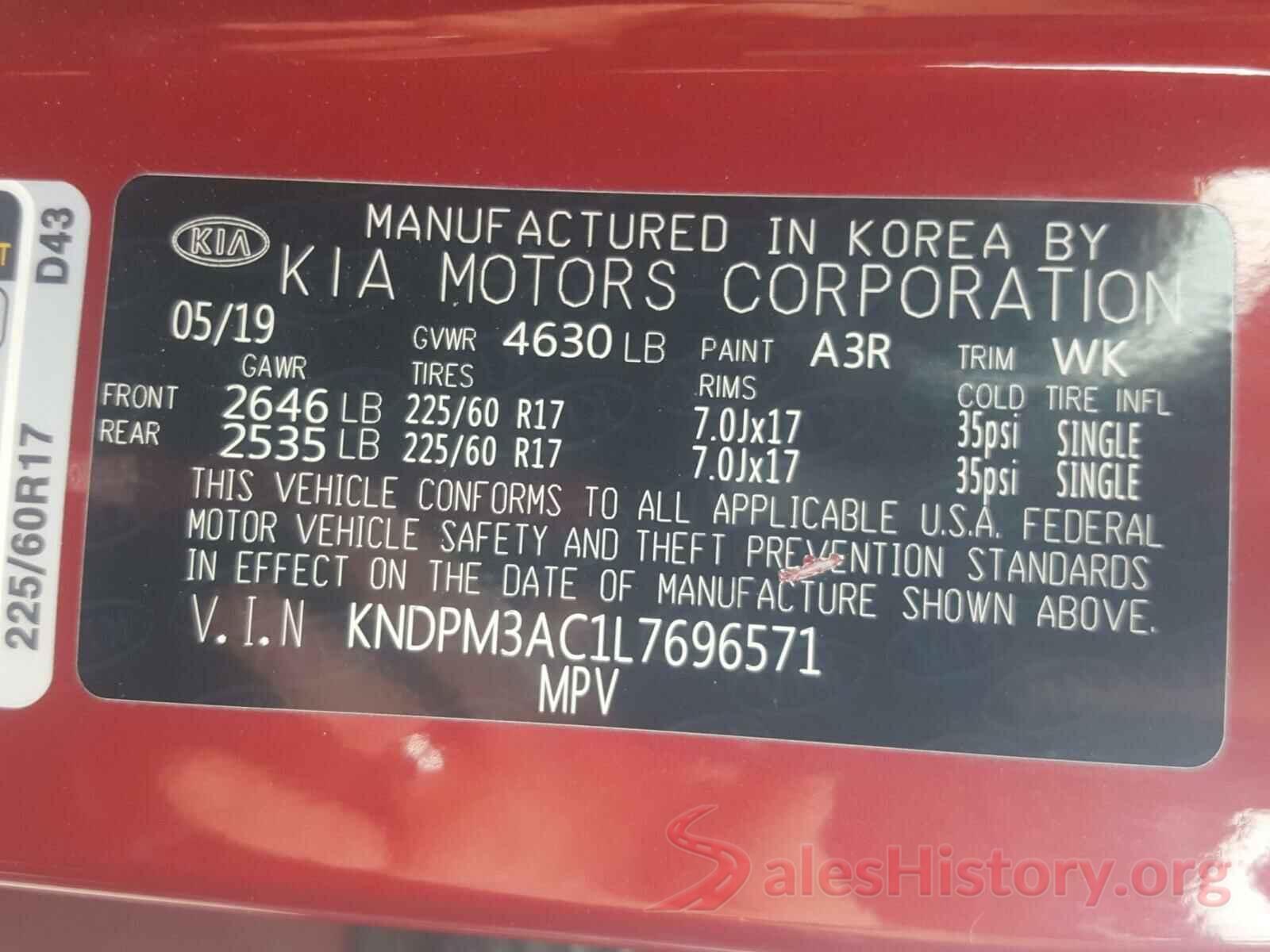 KNDPM3AC1L7696571 2020 KIA SPORTAGE