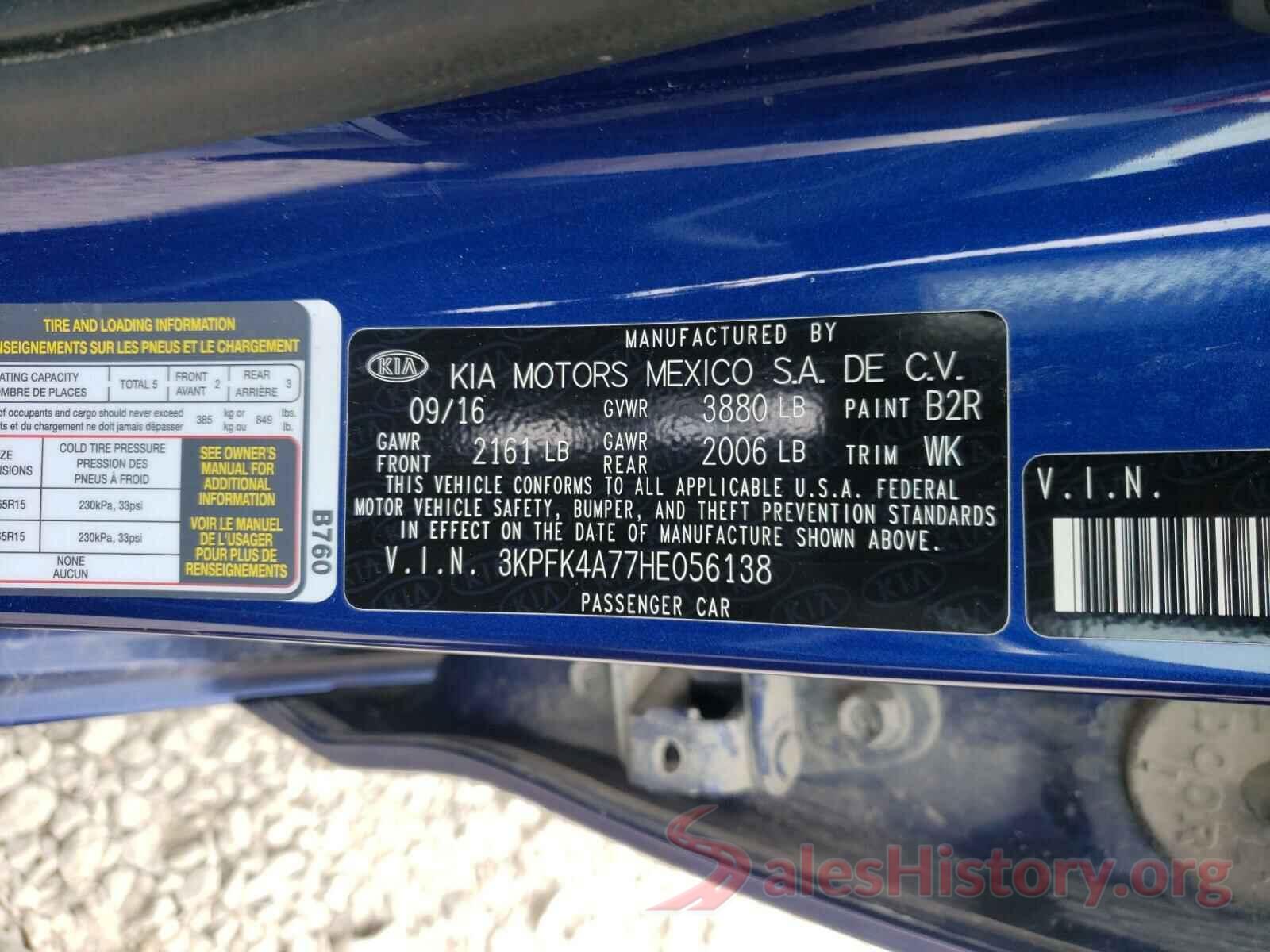 3KPFK4A77HE056138 2017 KIA FORTE