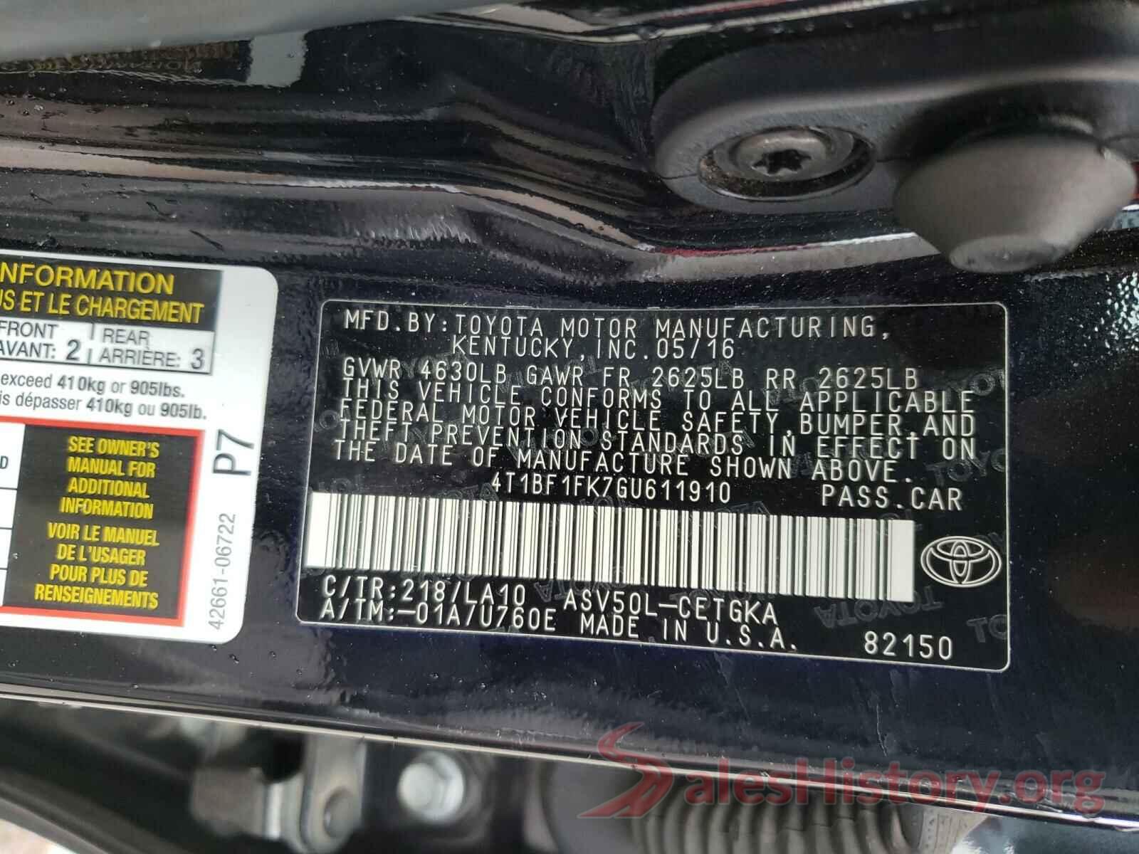 4T1BF1FK7GU611910 2016 TOYOTA CAMRY