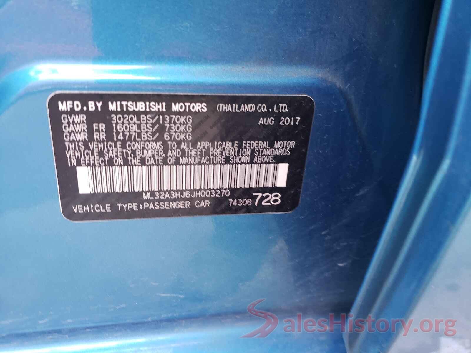 ML32A3HJ6JH003270 2018 MITSUBISHI MIRAGE