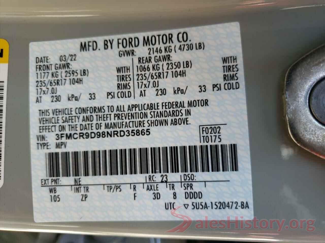 3FMCR9D98NRD35865 2022 FORD BRONCO