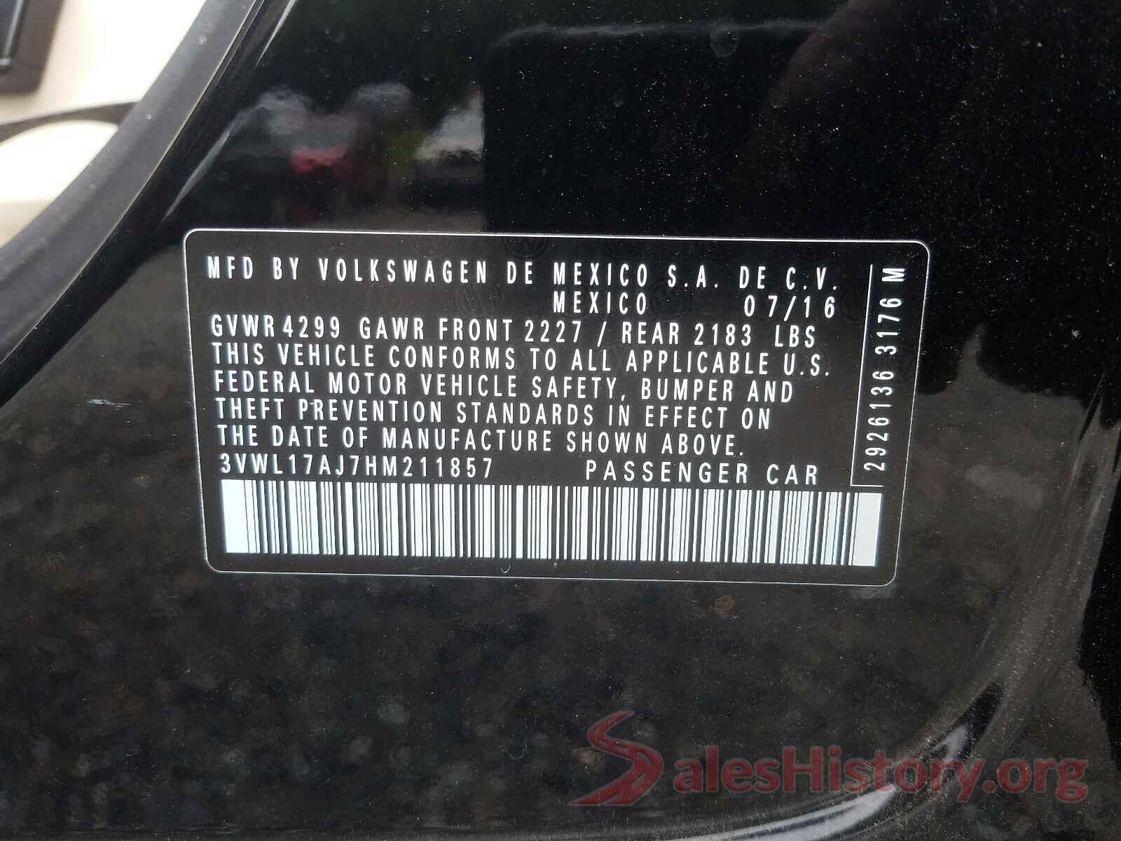 3VWL17AJ7HM211857 2017 VOLKSWAGEN JETTA