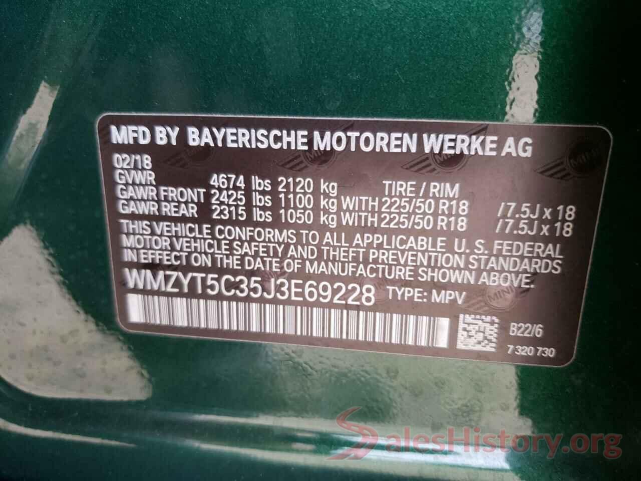 WMZYT5C35J3E69228 2018 MINI COOPER