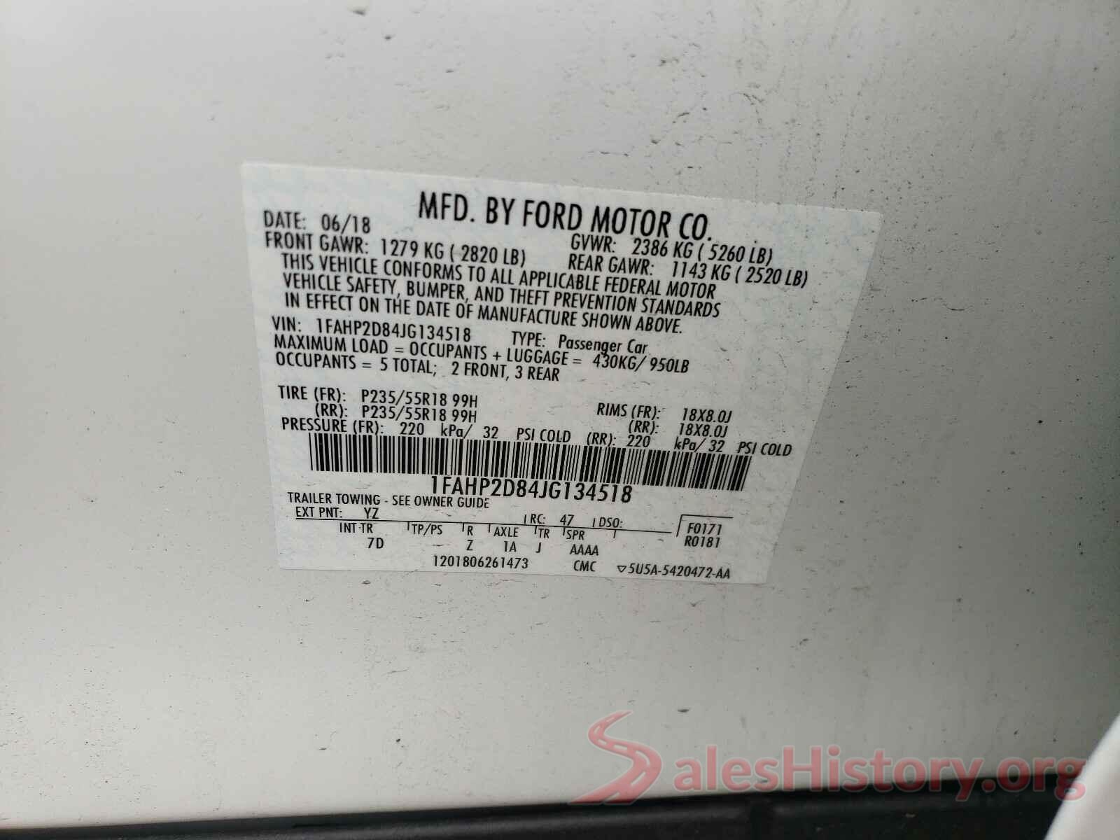 1FAHP2D84JG134518 2018 FORD TAURUS