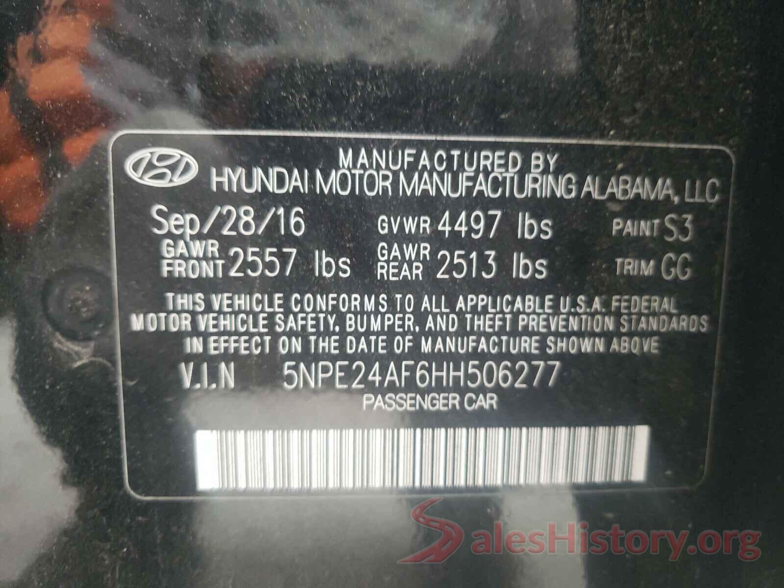 5NPE24AF6HH506277 2017 HYUNDAI SONATA