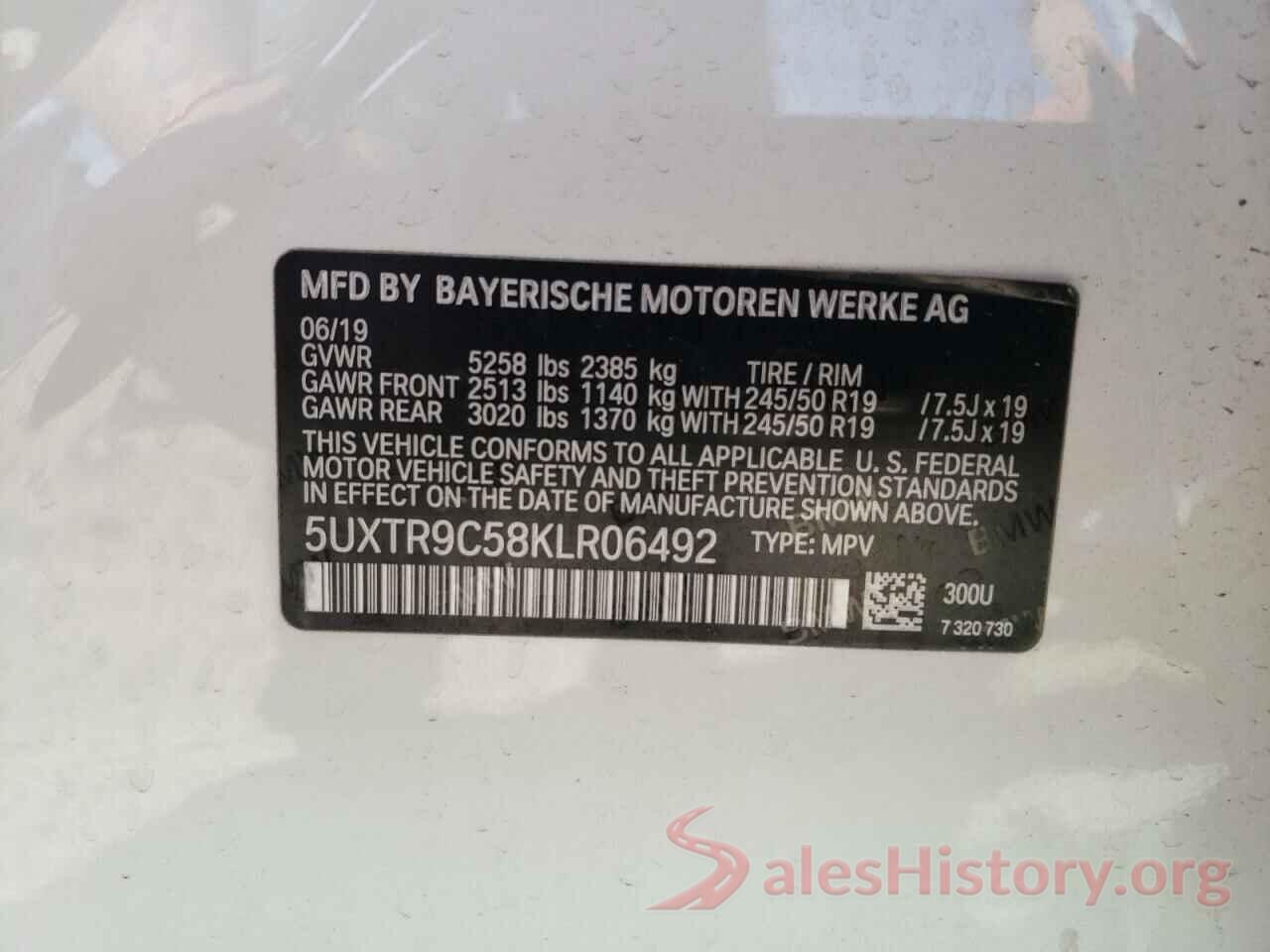 5UXTR9C58KLR06492 2019 BMW X3