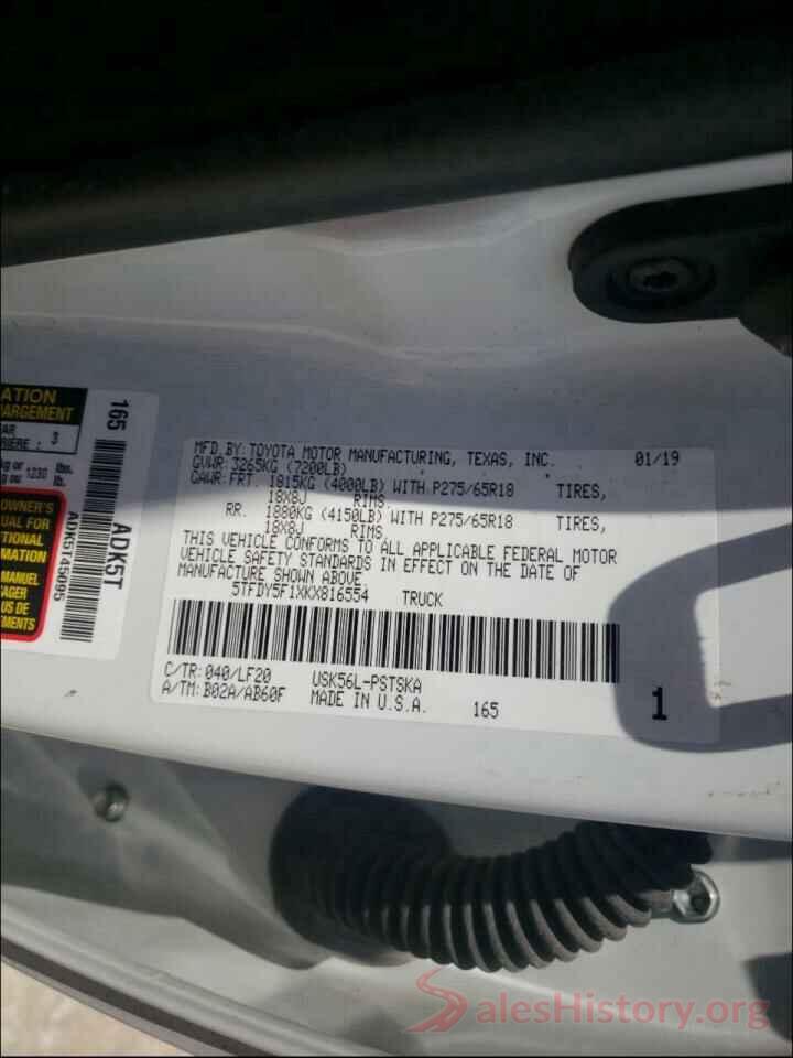 5TFDY5F1XKX816554 2019 TOYOTA TUNDRA