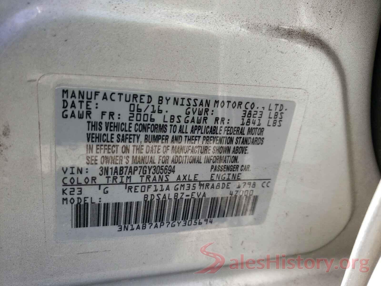 3N1AB7AP7GY305694 2016 NISSAN SENTRA