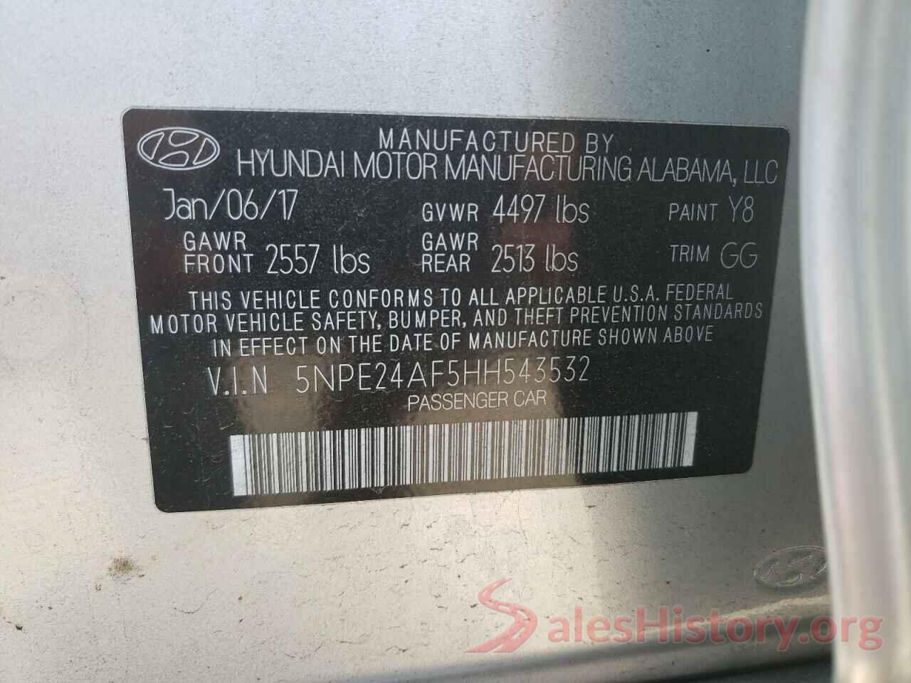 5NPE24AF5HH543532 2017 HYUNDAI SONATA