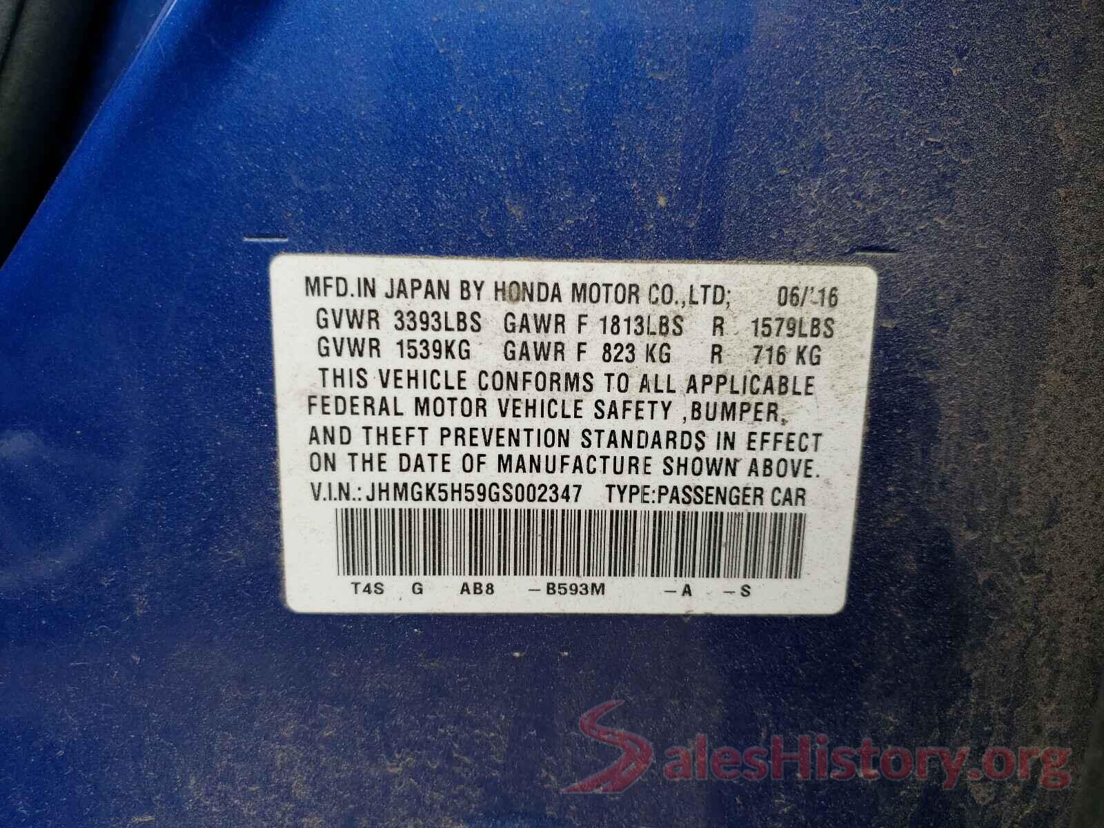 JHMGK5H59GS002347 2016 HONDA FIT