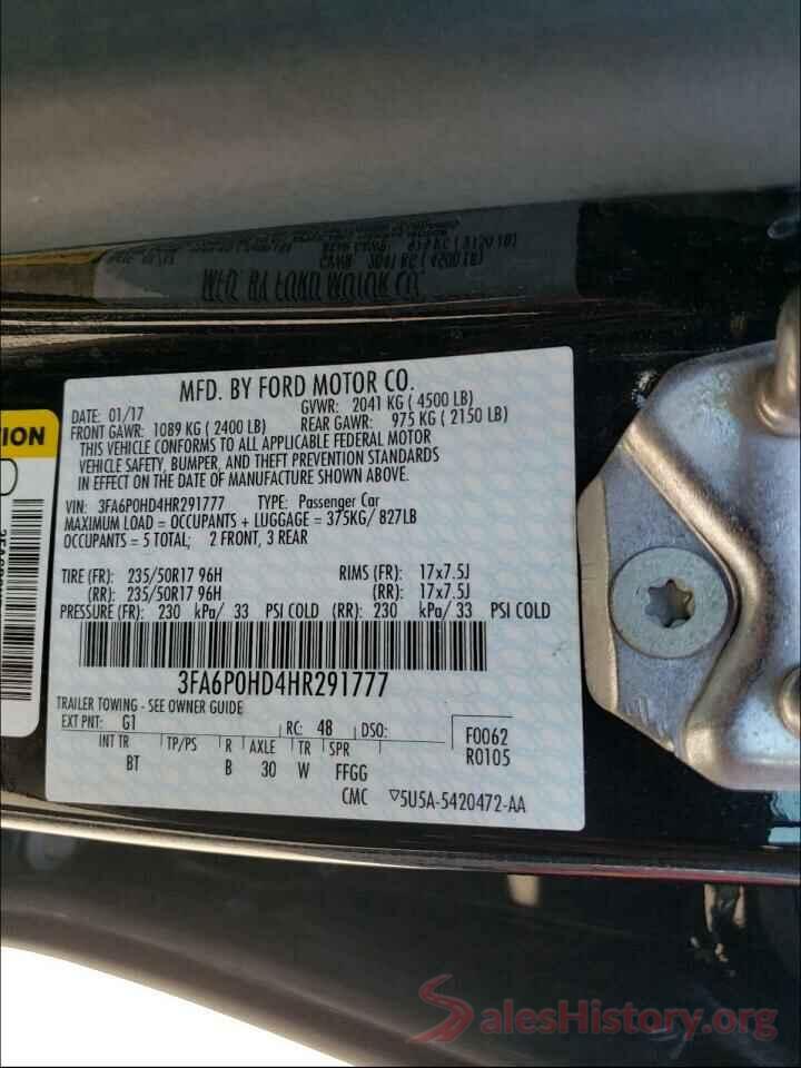 3FA6P0HD4HR291777 2017 FORD FUSION