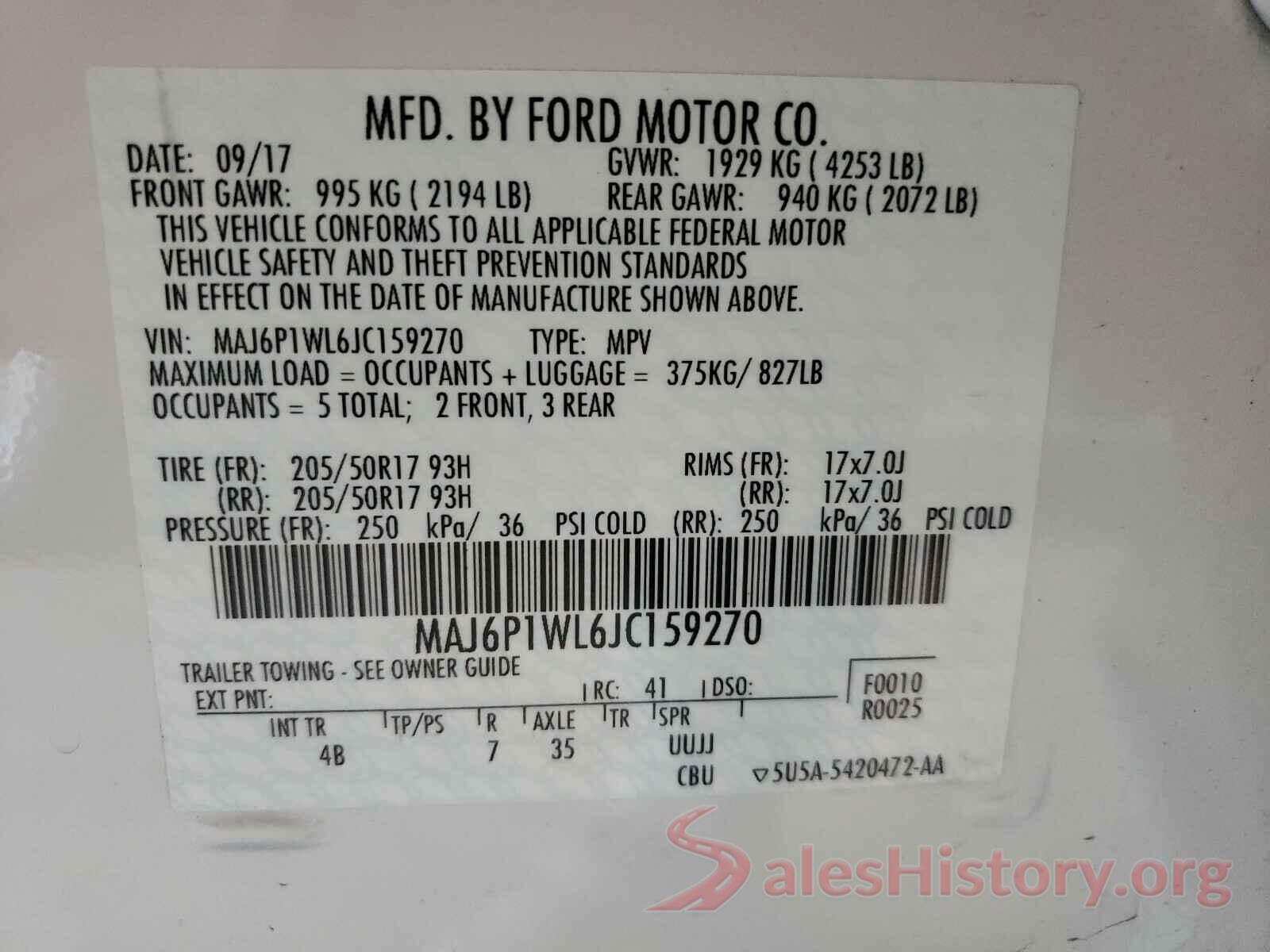 MAJ6P1WL6JC159270 2018 FORD ALL OTHER