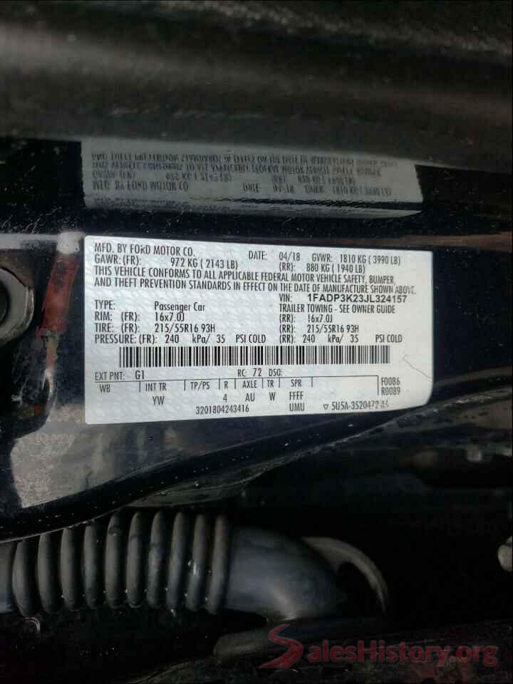 1FADP3K23JL324157 2018 FORD FOCUS