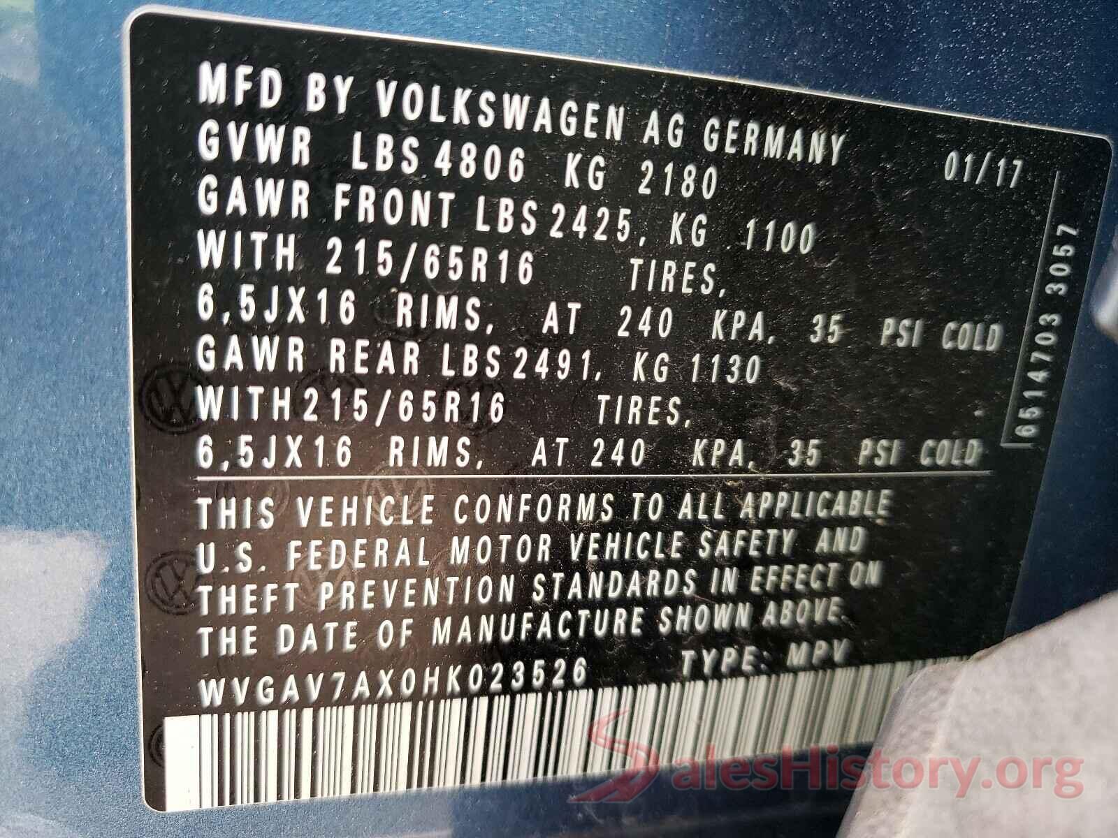 WVGAV7AX0HK023526 2017 VOLKSWAGEN TIGUAN