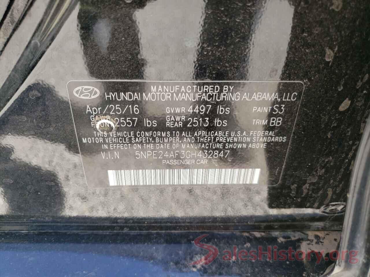 5NPE24AF3GH432847 2016 HYUNDAI SONATA