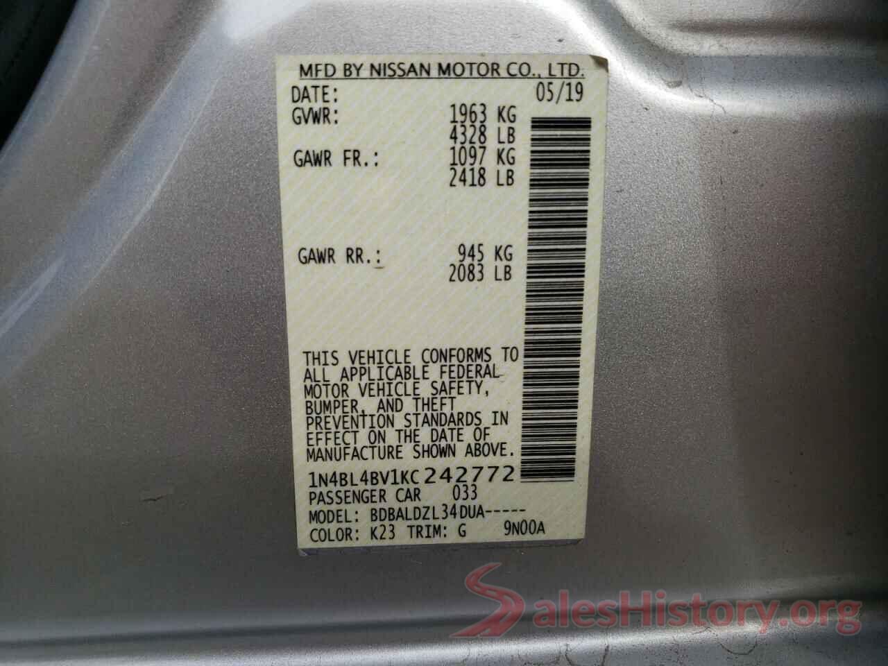 1N4BL4BV1KC242772 2019 NISSAN ALTIMA