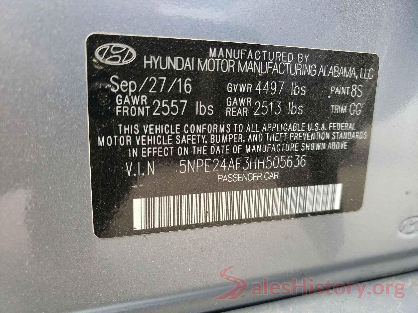 5NPE24AF3HH505636 2017 HYUNDAI SONATA