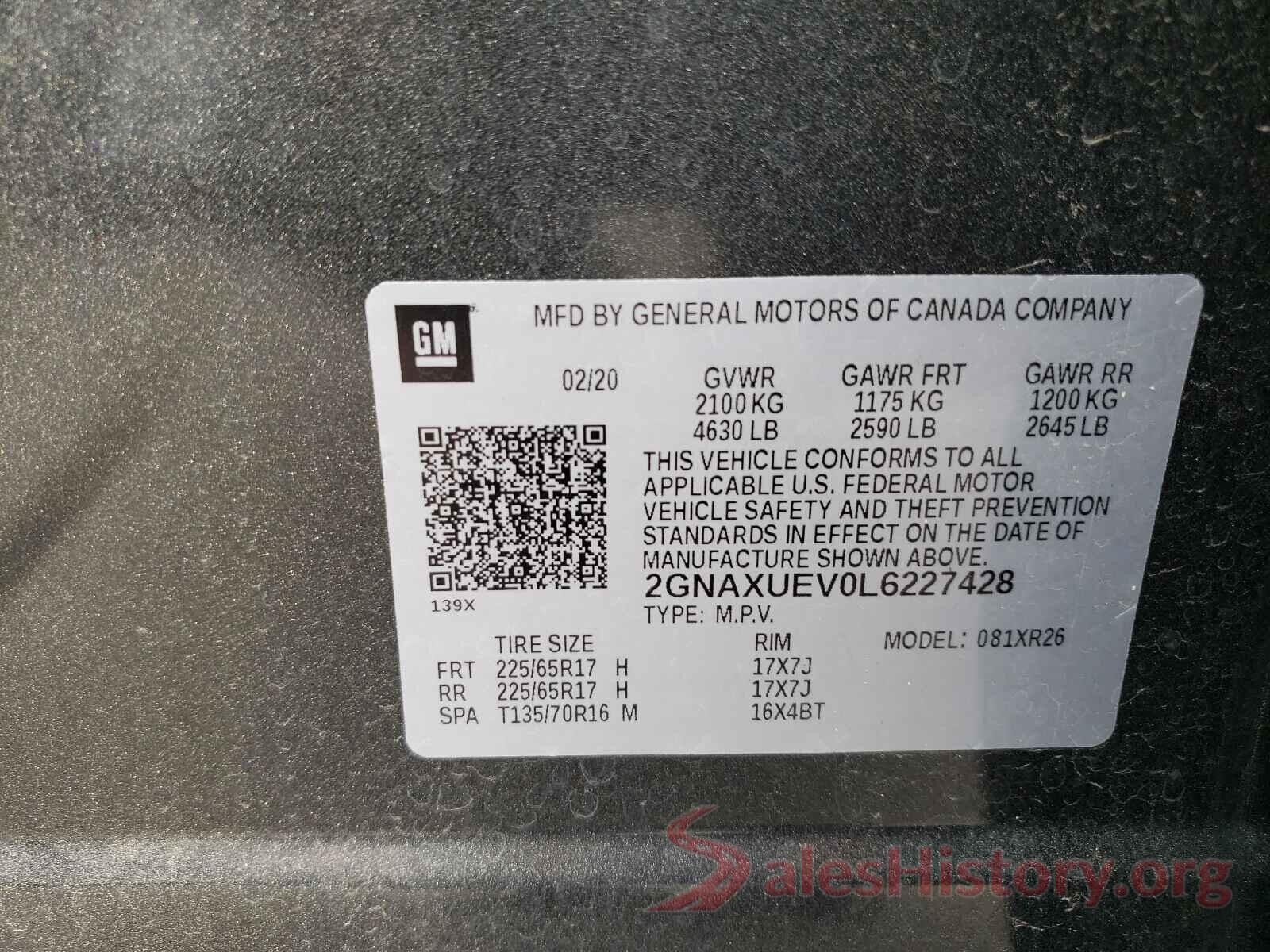 2GNAXUEV0L6227428 2020 CHEVROLET EQUINOX