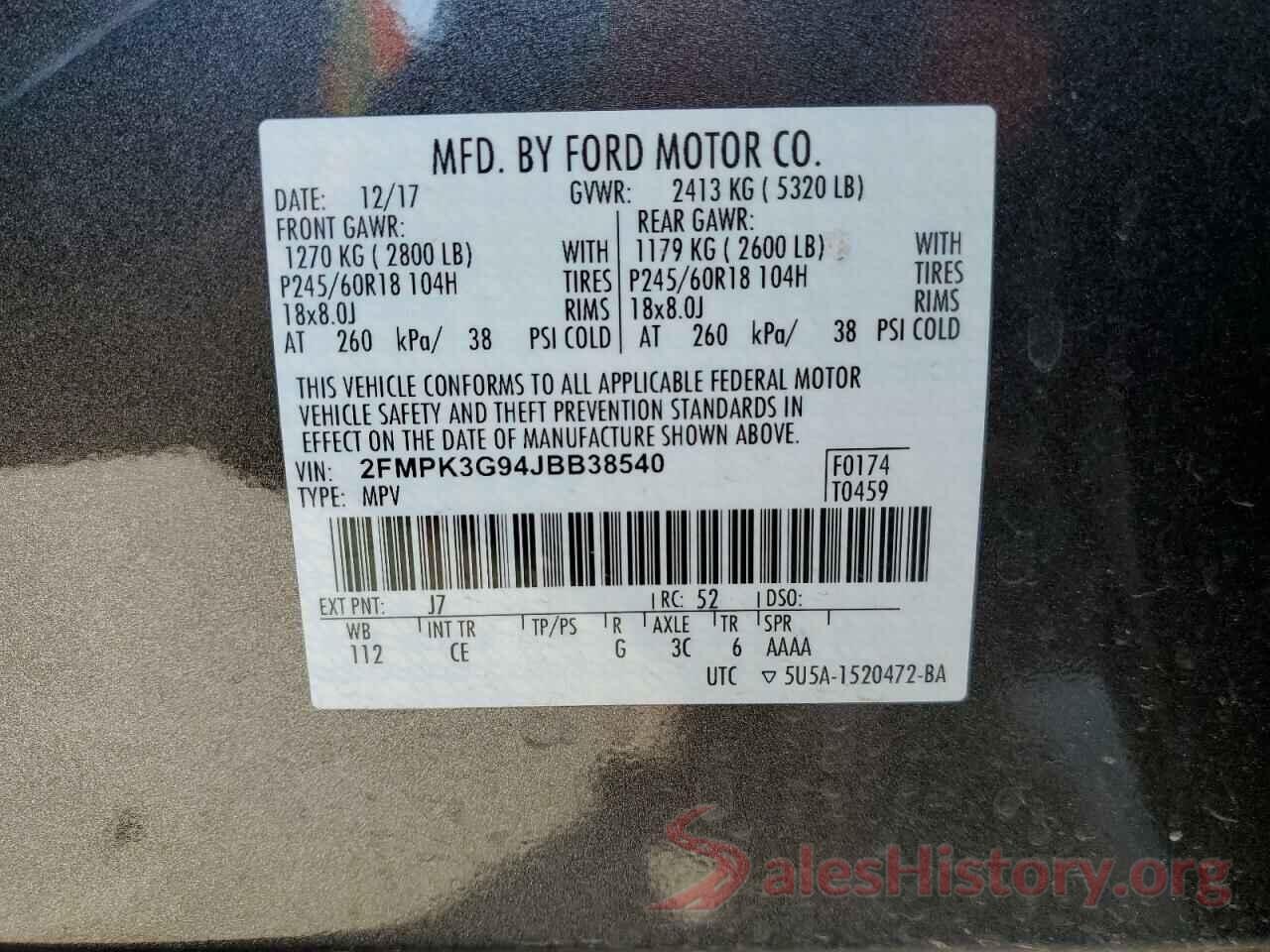 2FMPK3G94JBB38540 2018 FORD EDGE