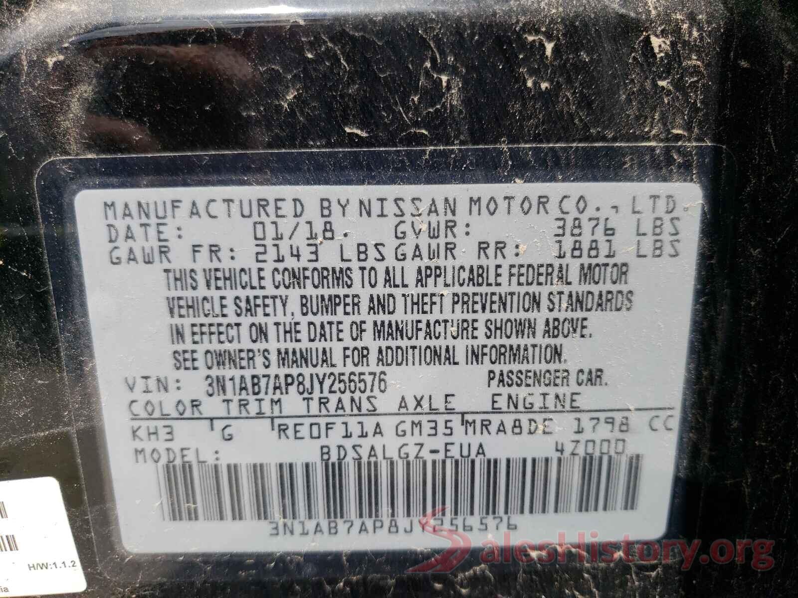 3N1AB7AP8JY256576 2018 NISSAN SENTRA