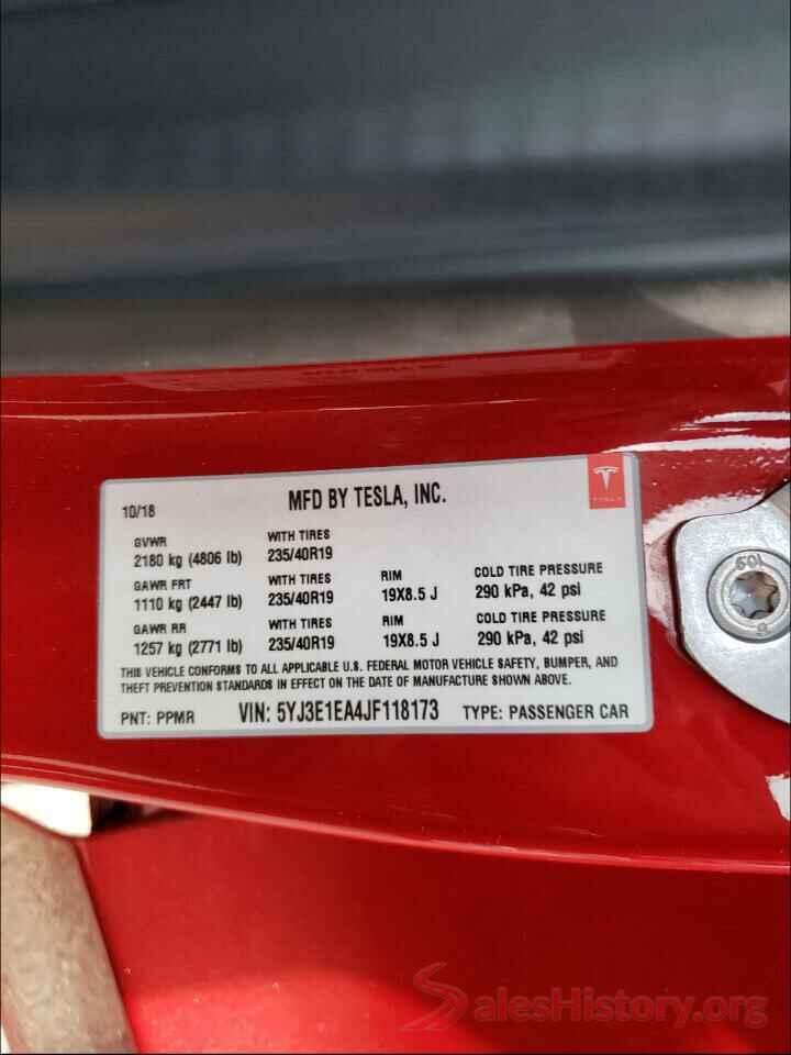 5YJ3E1EA4JF118173 2018 TESLA MODEL 3