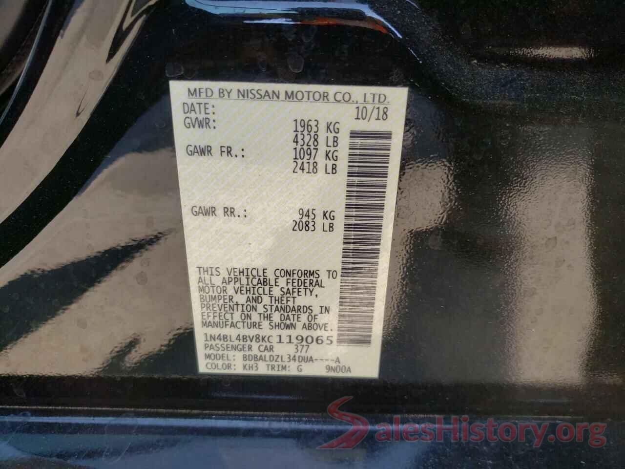 1N4BL4BV8KC119065 2019 NISSAN ALTIMA