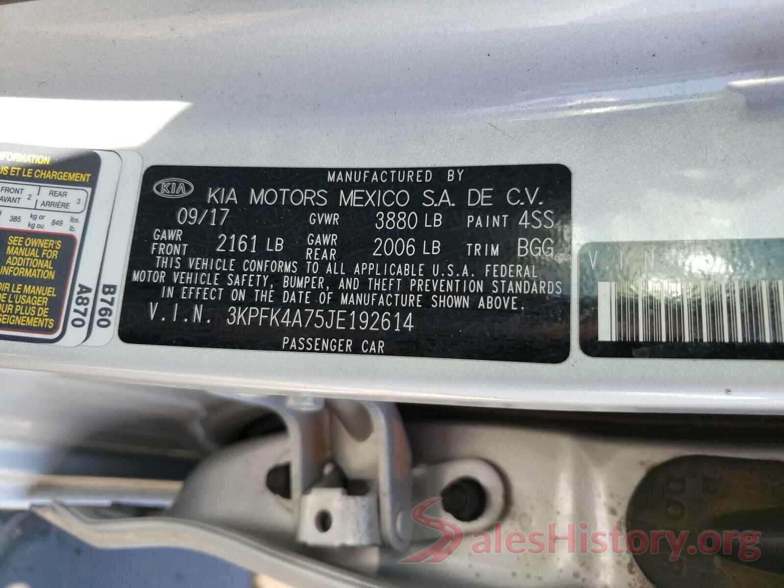 3KPFK4A75JE192614 2018 KIA FORTE