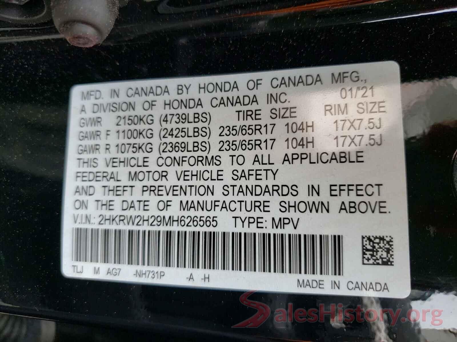 2HKRW2H29MH626565 2021 HONDA CRV