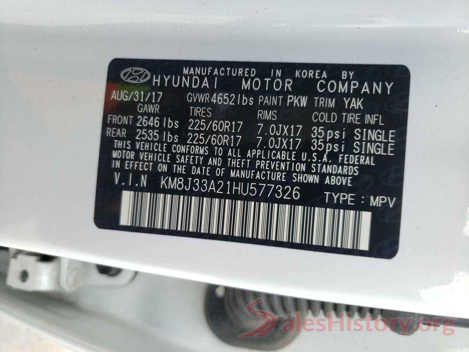 KM8J33A21HU577326 2017 HYUNDAI TUCSON