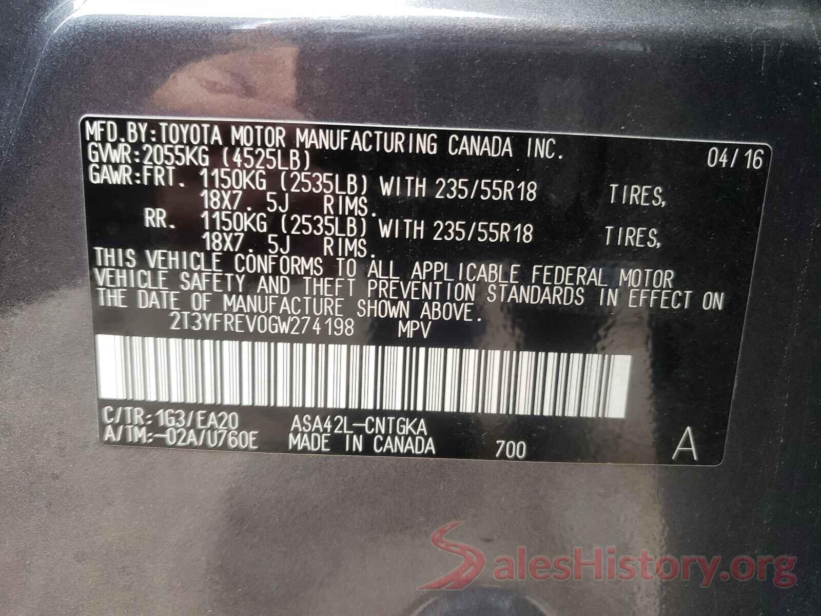 2T3YFREV0GW274198 2016 TOYOTA RAV4