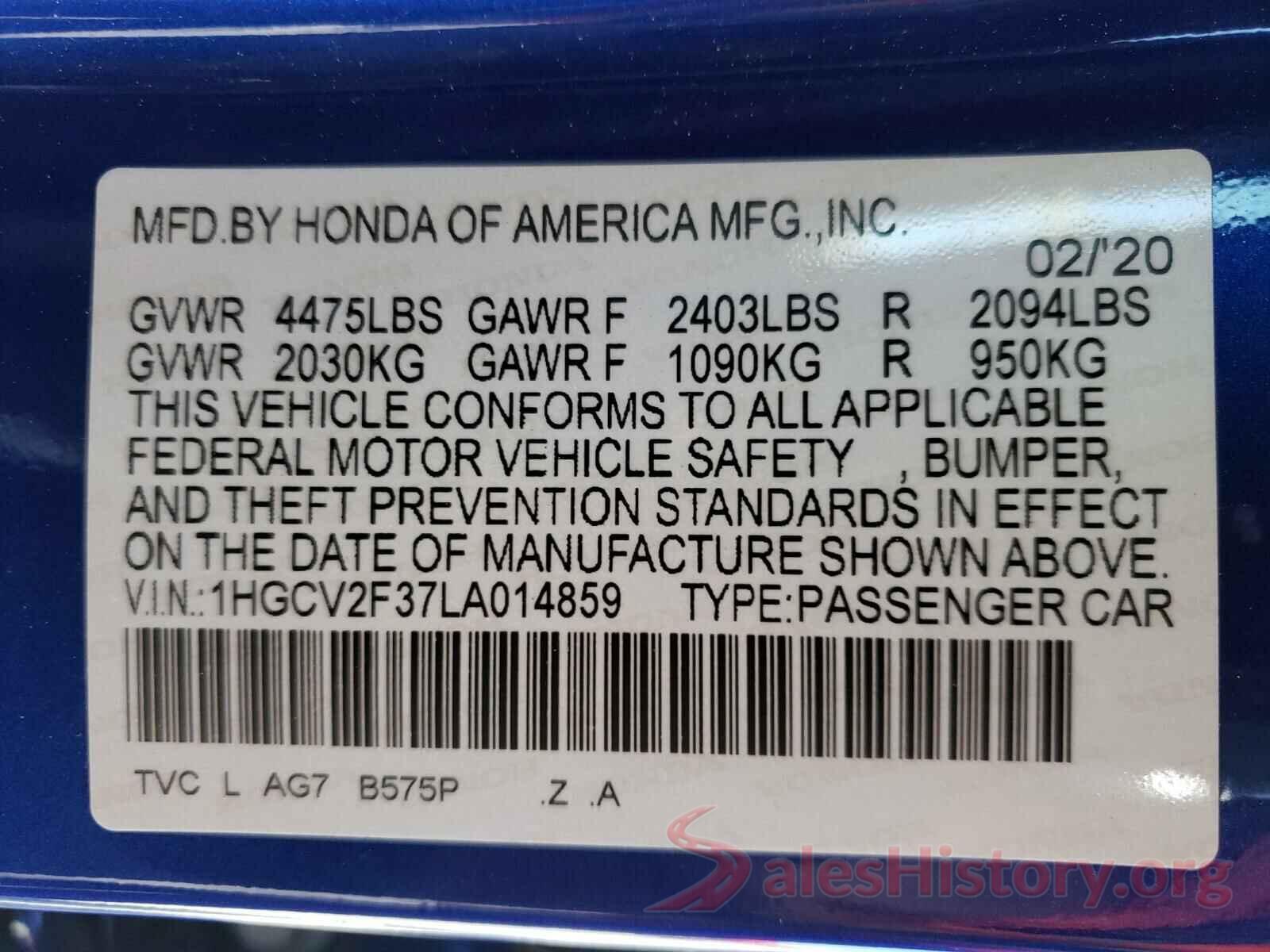 1HGCV2F37LA014859 2020 HONDA ACCORD