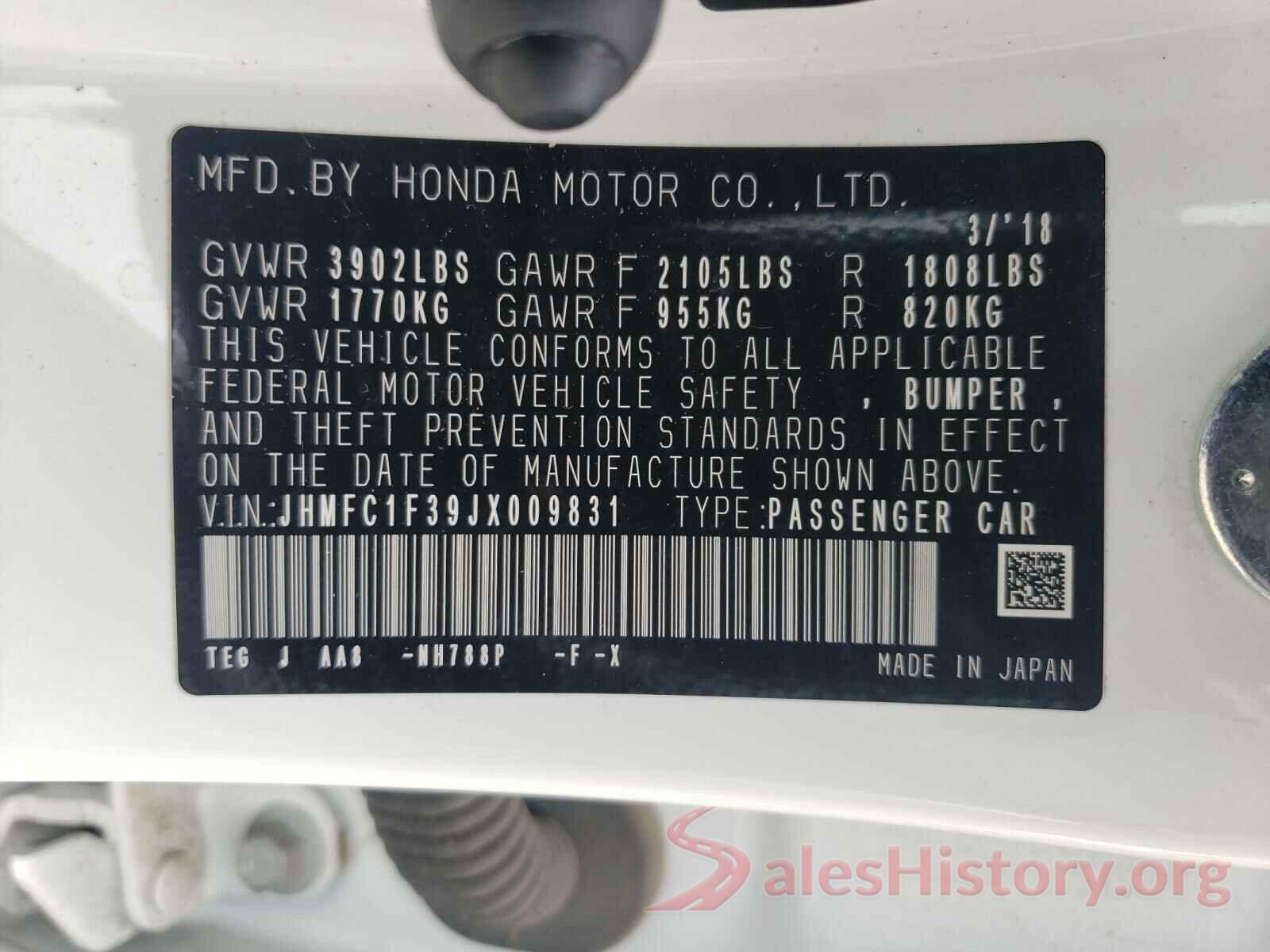 JHMFC1F39JX009831 2018 HONDA CIVIC