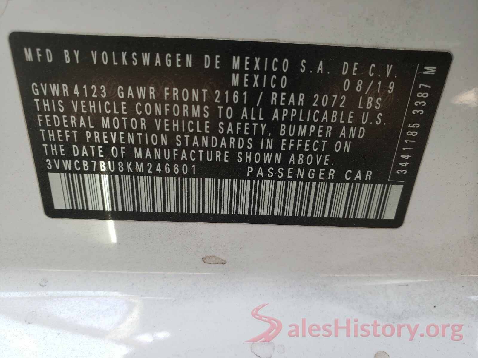 3VWCB7BU8KM246601 2019 VOLKSWAGEN JETTA