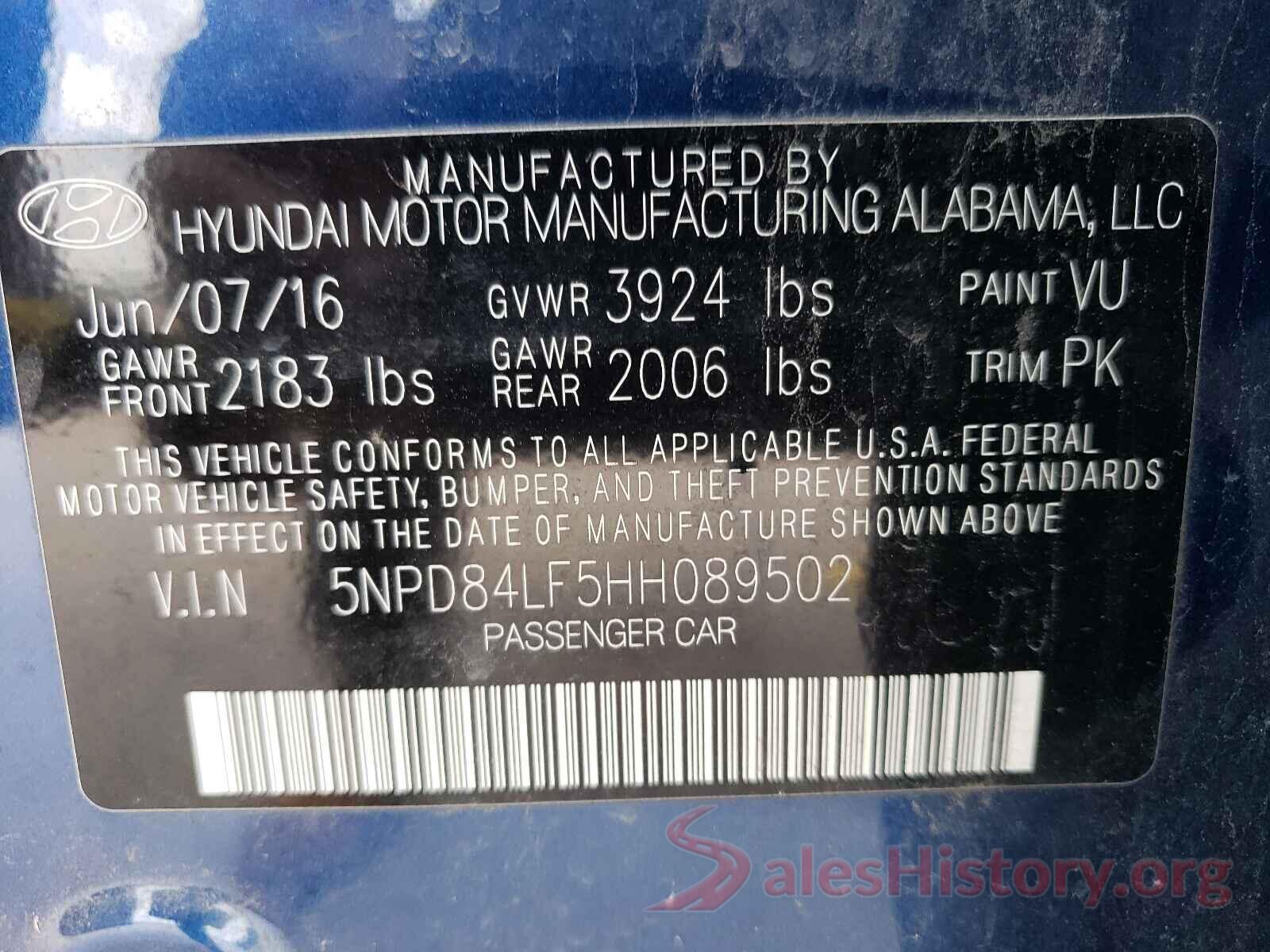 5NPD84LF5HH089502 2017 HYUNDAI ELANTRA