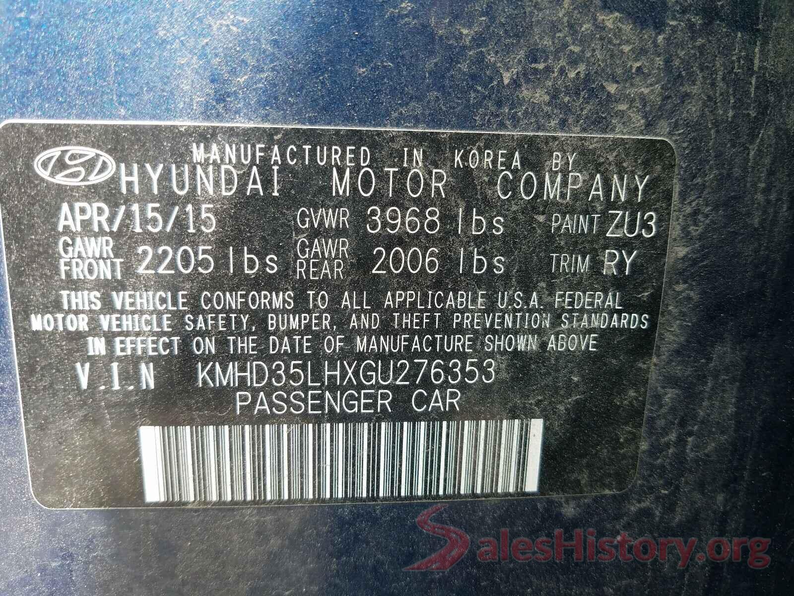 KMHD35LHXGU276353 2016 HYUNDAI ELANTRA