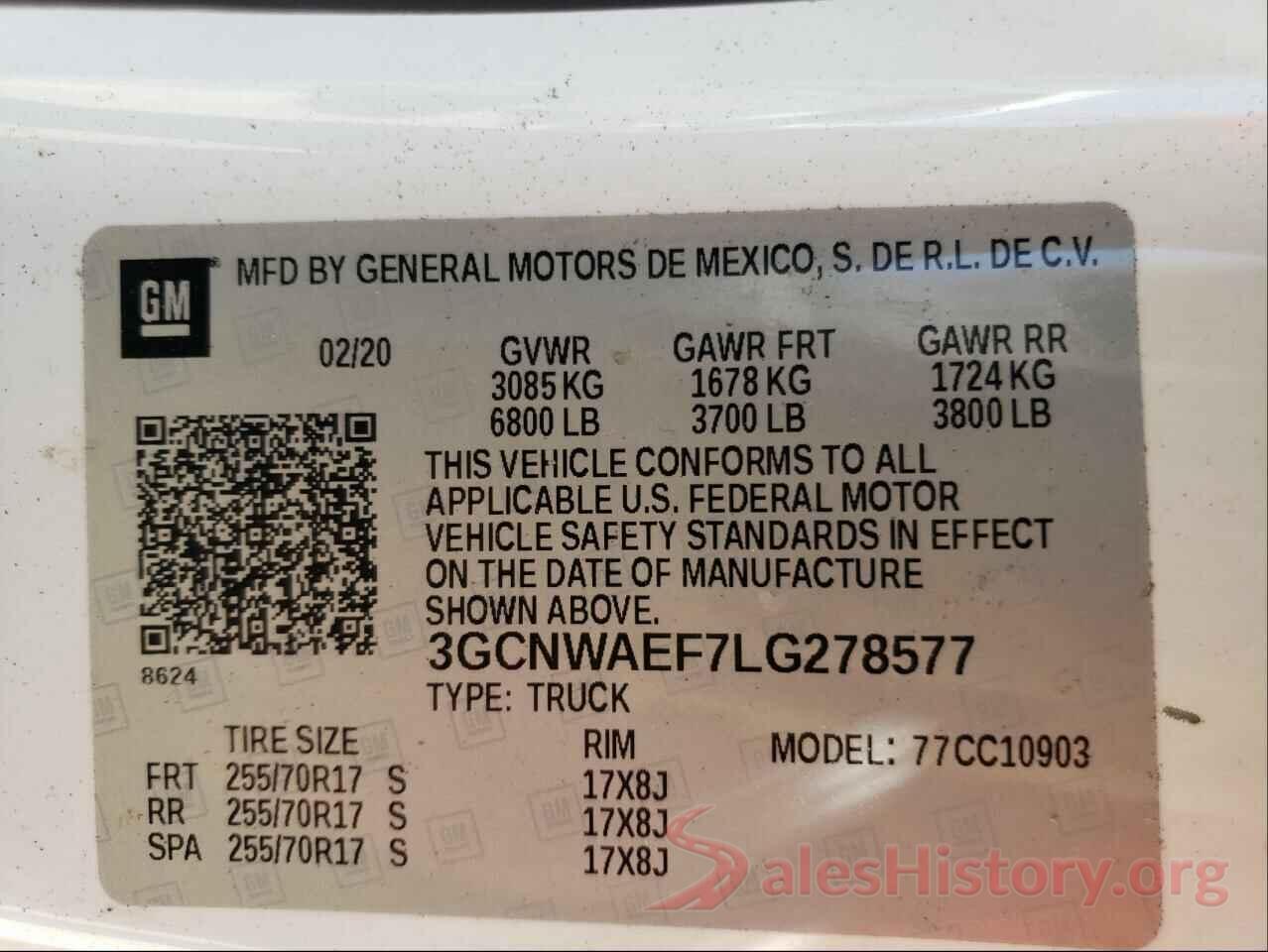 3GCNWAEF7LG278577 2020 CHEVROLET SILVERADO