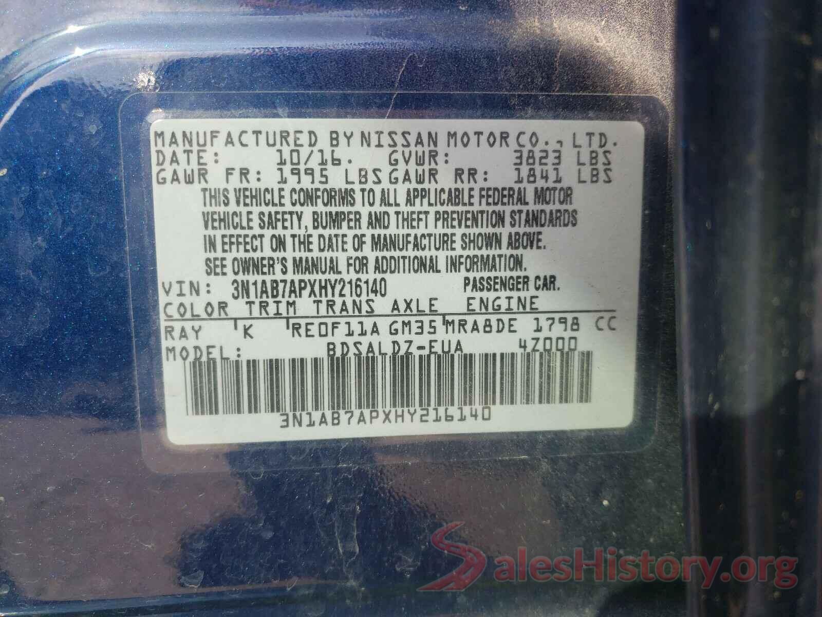 3N1AB7APXHY216140 2017 NISSAN SENTRA