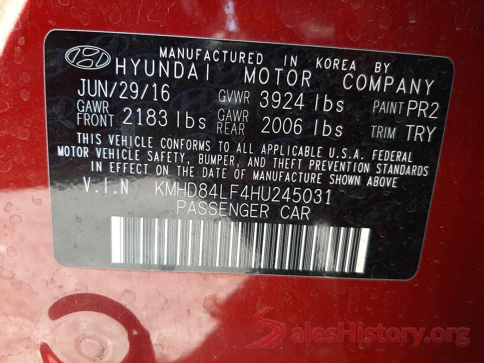 KMHD84LF4HU245031 2017 HYUNDAI ELANTRA