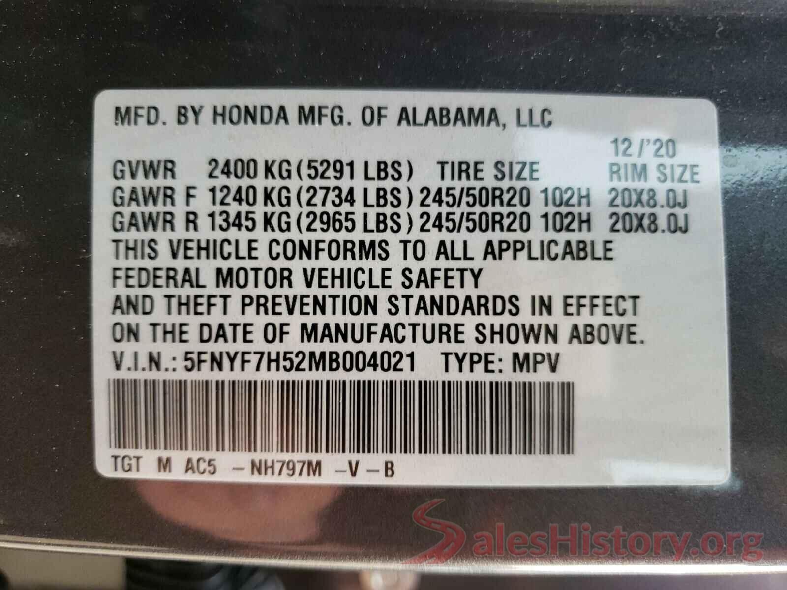 5FNYF7H52MB004021 2021 HONDA PASSPORT